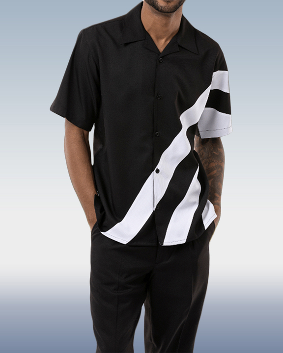 Rianmond Black Walking Suit 2 Piece de manga corta Set