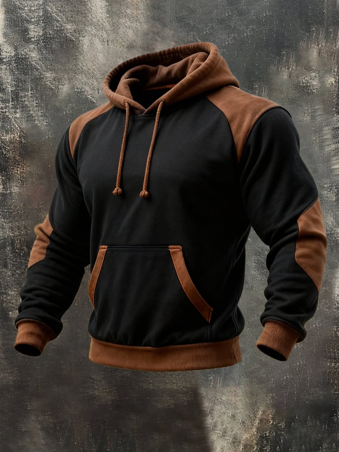 Sudadera retro Stitching Contrast Color Hooded casual Suit para hombre