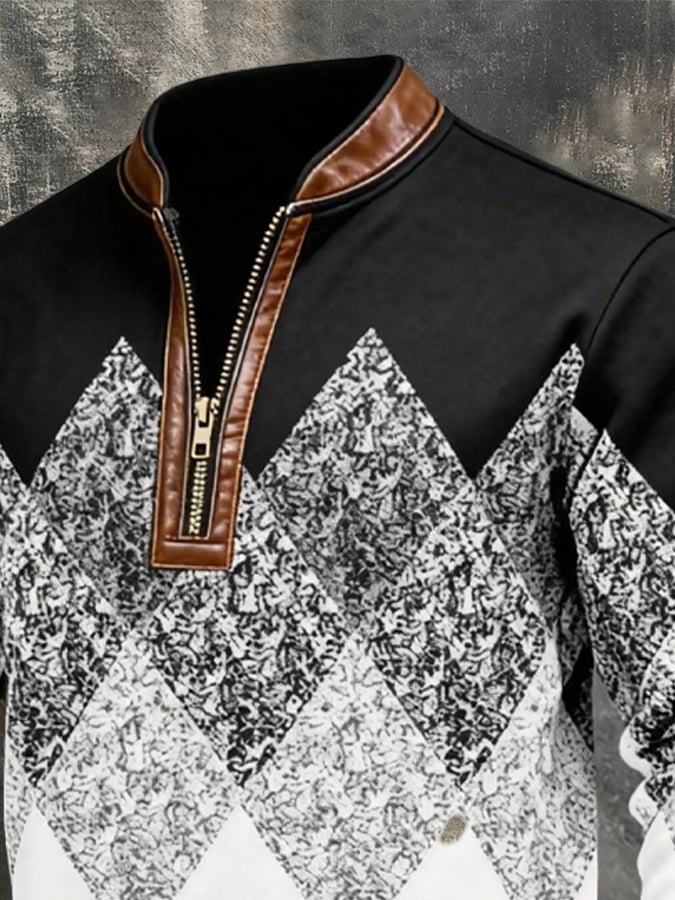 Sudadera retro en bloques de color estampado Color-Blocked con cierre para hombre