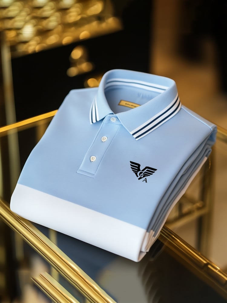 Camisa polo clásico ejecutivo Check Button de manga corta para hombre