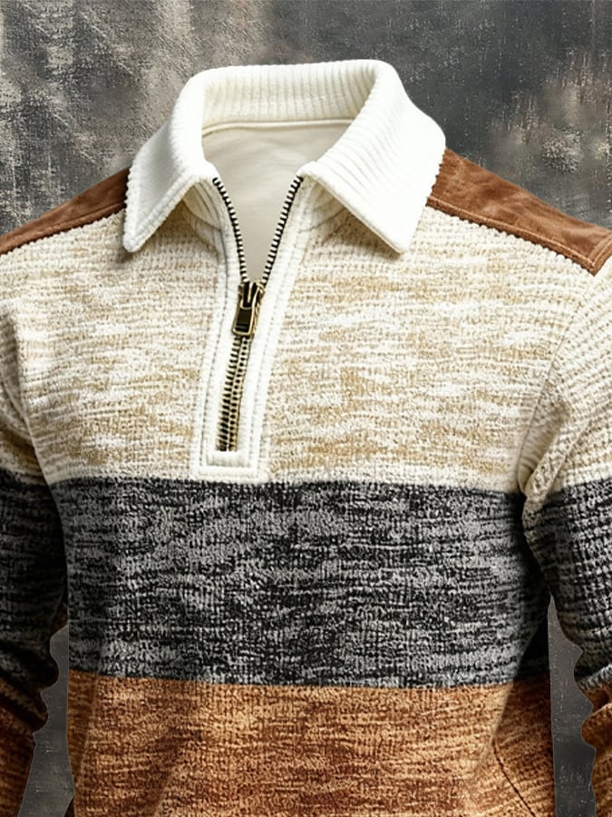 Sudadera retro en bloques de color estampado cierre para hombre