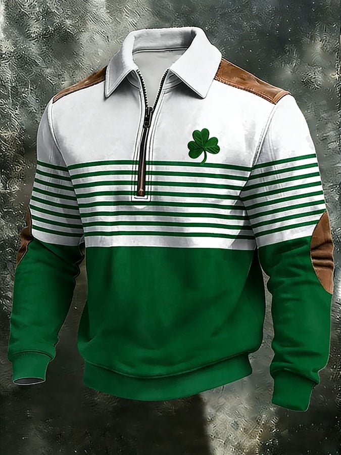 Sudadera vintage St. Patrick's Day estampado con cierre con gorrasucha para hombre