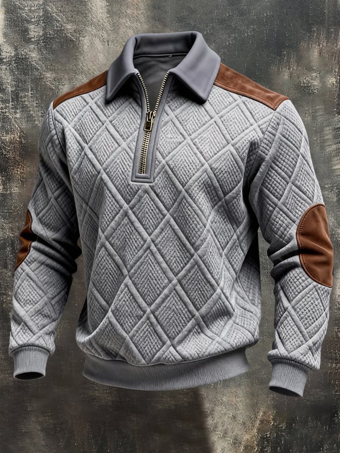Sudadera vintage-Style texturizado Patchpara trabajo Color-Block de manga larga para hombre