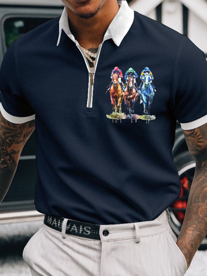 Camisa polo Horse Racing estampado casual para hombre