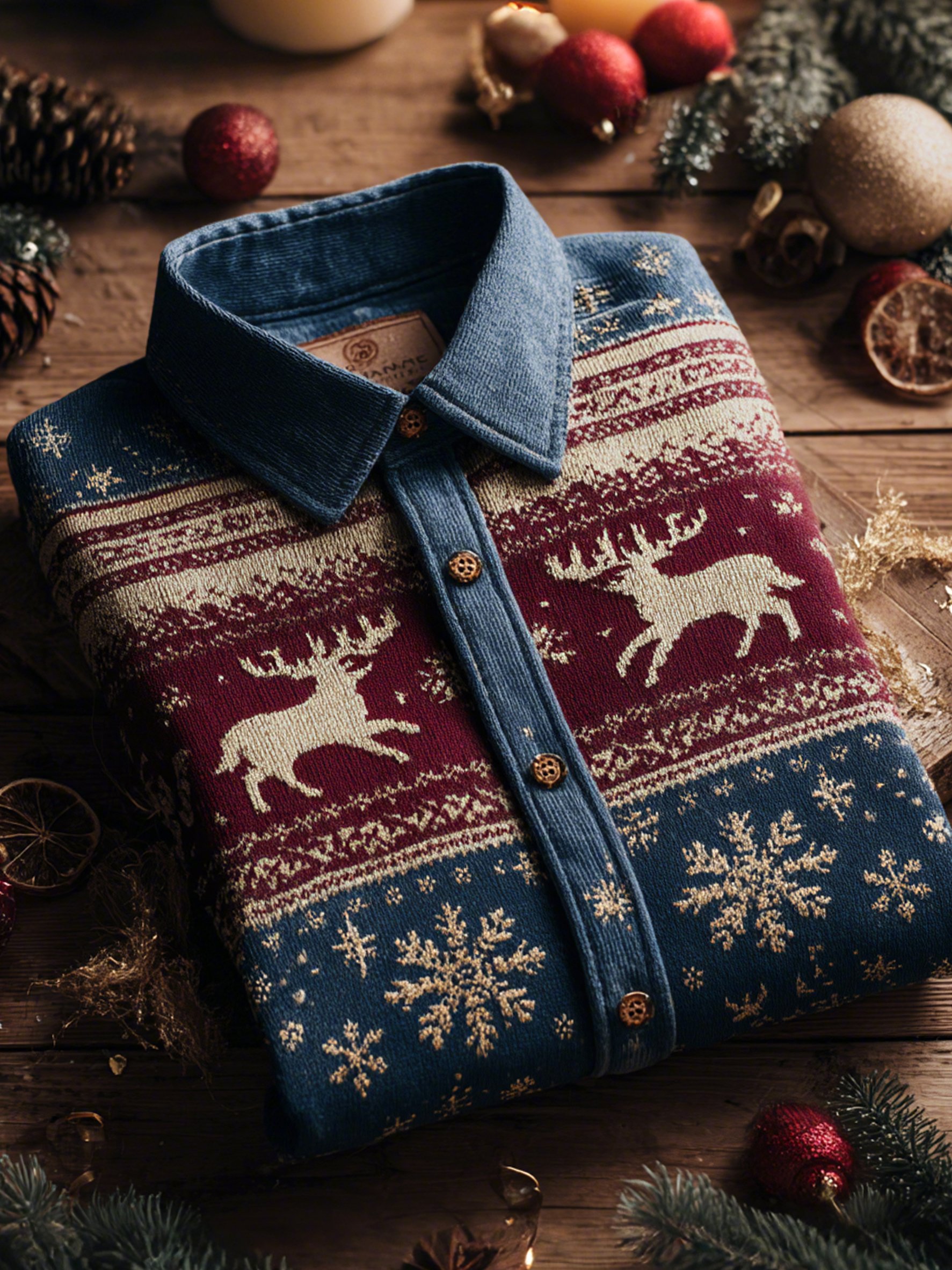 Camisa Christmas Art estampado de manga larga para hombre