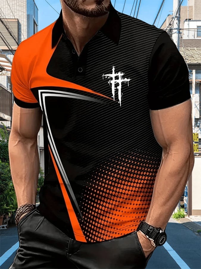 Camisa polo retro Faith casual estampado para hombre