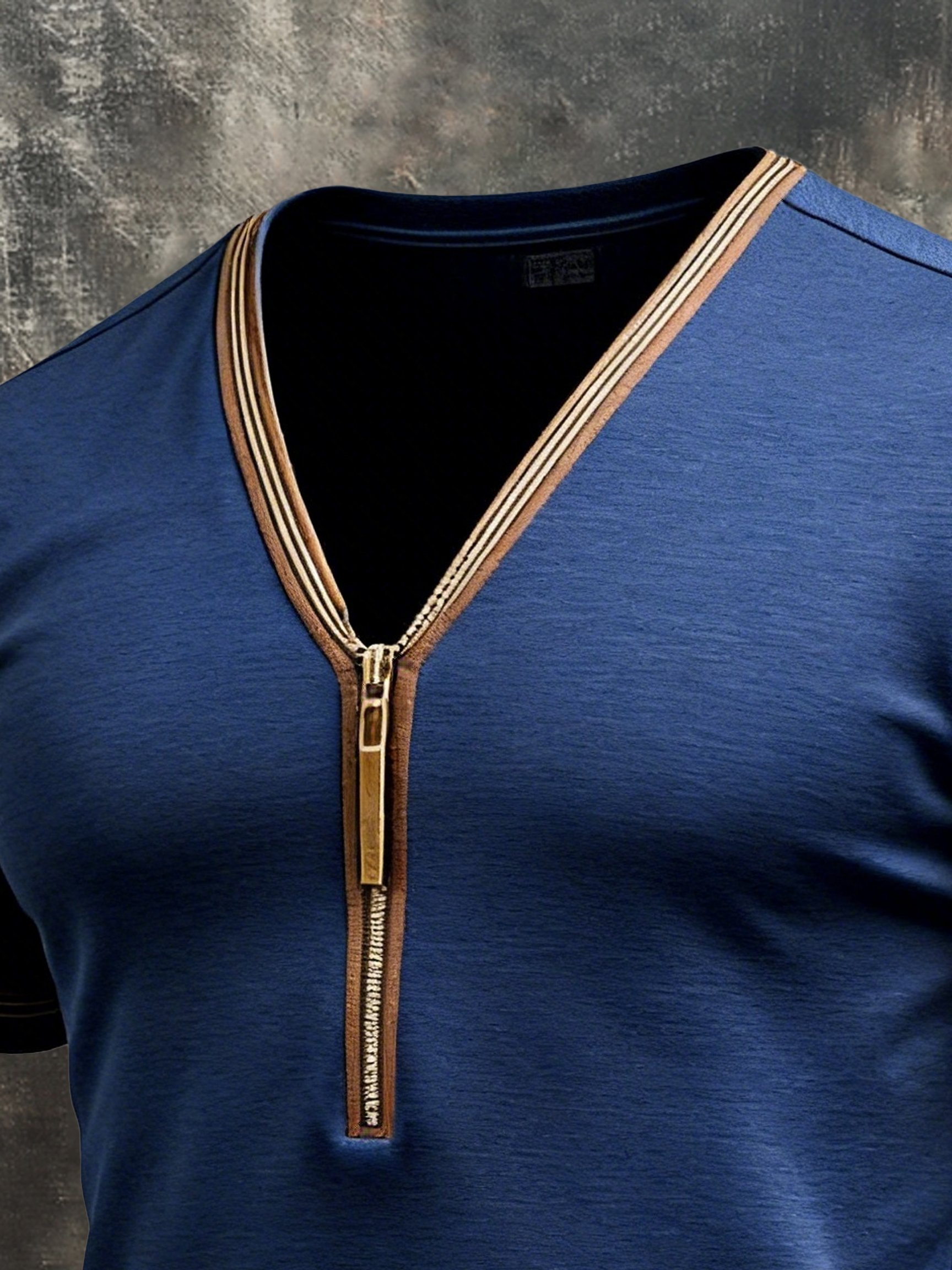 Camiseta retro Contrast Color Splicing V-Neck de manga corta para hombre