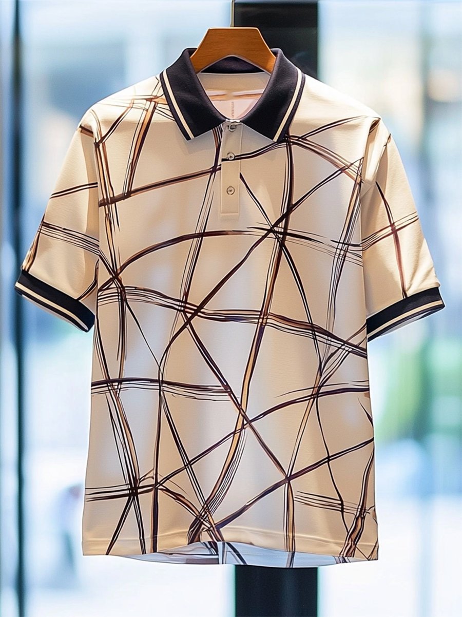 Camisa polo ejecutivo casual Bauhaus estampado Button de manga corta para hombre
