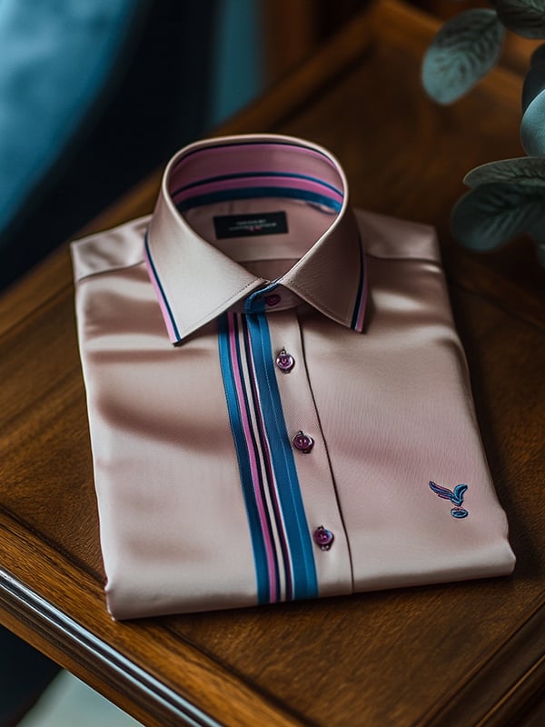 Camisa a rayas de manga corta con botones para hombre