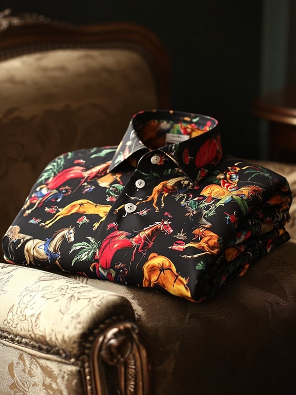 Camisa Western Equestrian estampado de manga larga para hombre