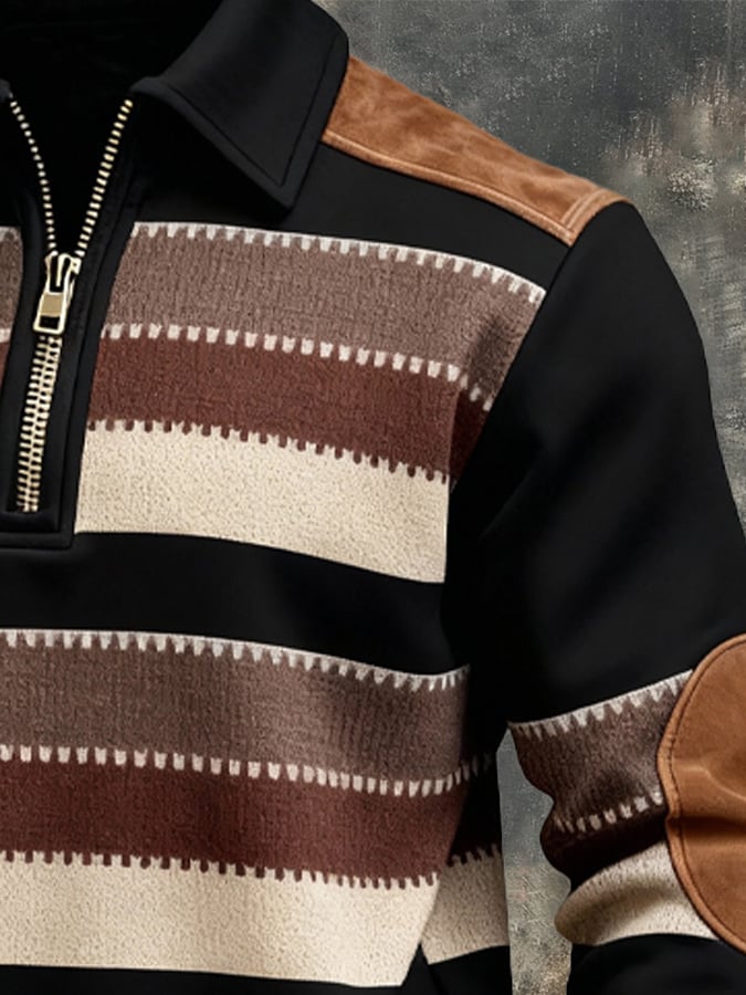 Sudadera retro en bloques de color estampado cierre para hombre