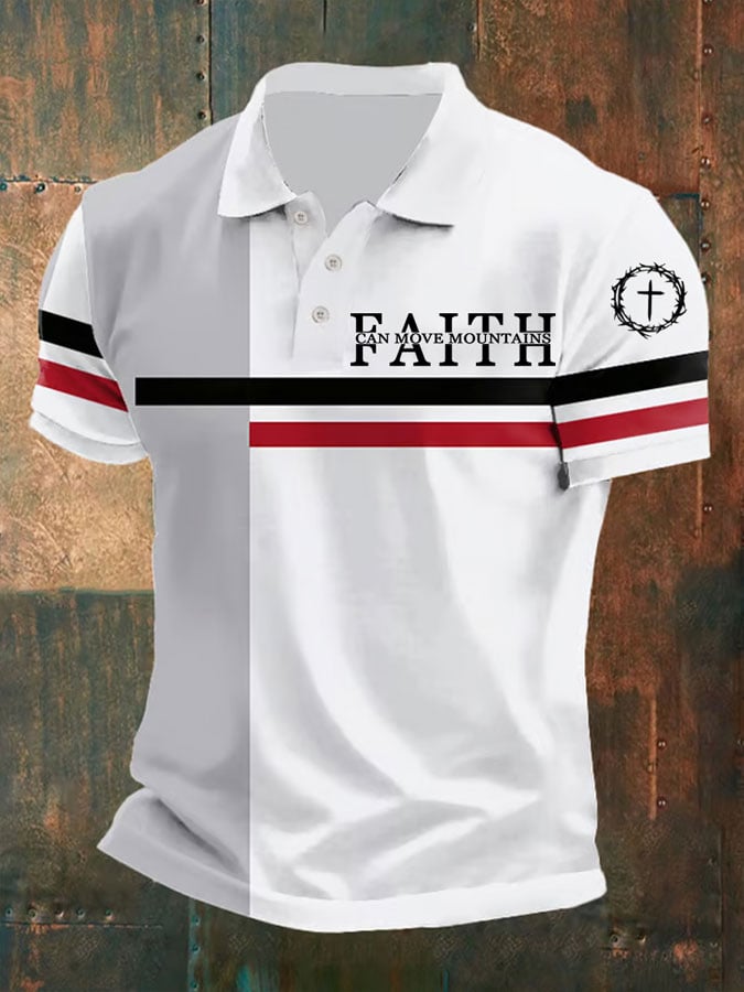 Camisa polo retro Faith casual estampado para hombre