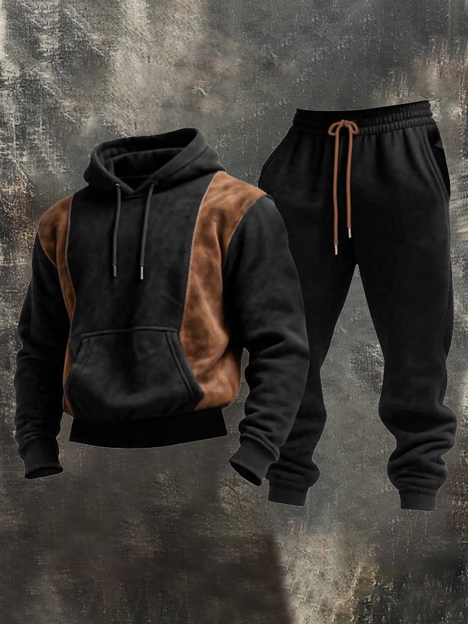Sudadera retro Stitching Contrast Color Hooded casual Suit para hombre