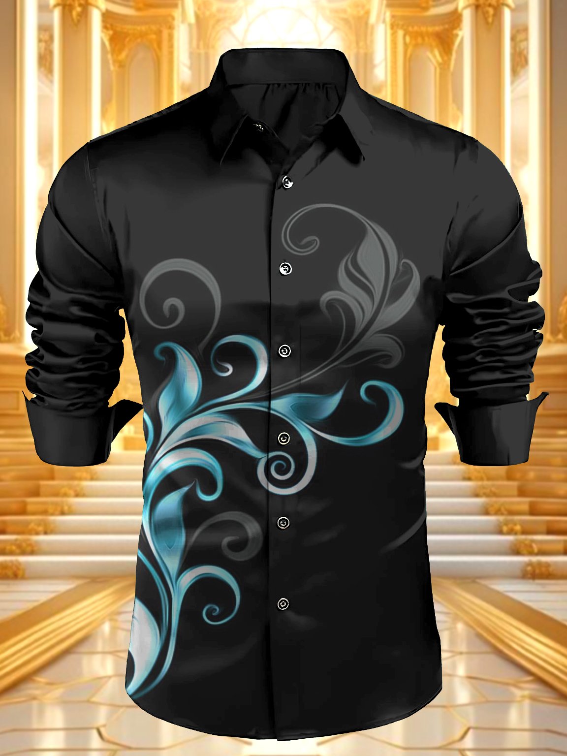 Camisa satén Luxe de manga larga con botones para hombre