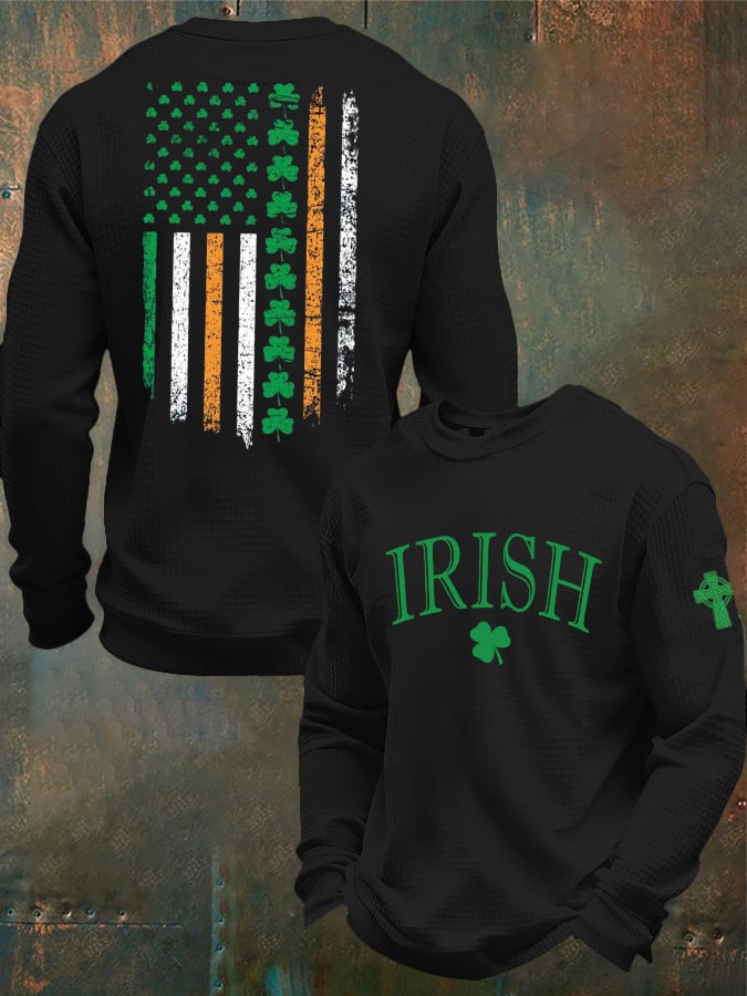 Camiseta casual St. Patrick's Day flag-themed tejido tipo waffle para hombre
