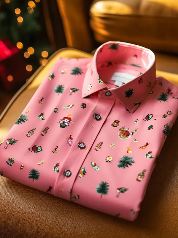 Camisa de lujo Romantic Christmas estampado de manga larga para hombre
