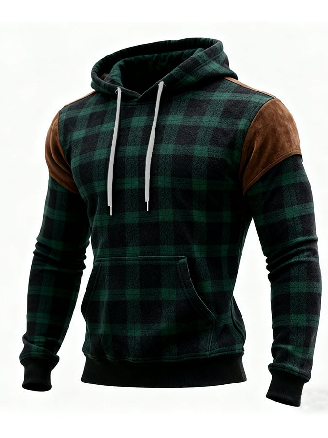 Sudadera casual retro a cuadros estampado de manga larga Hooded para hombre