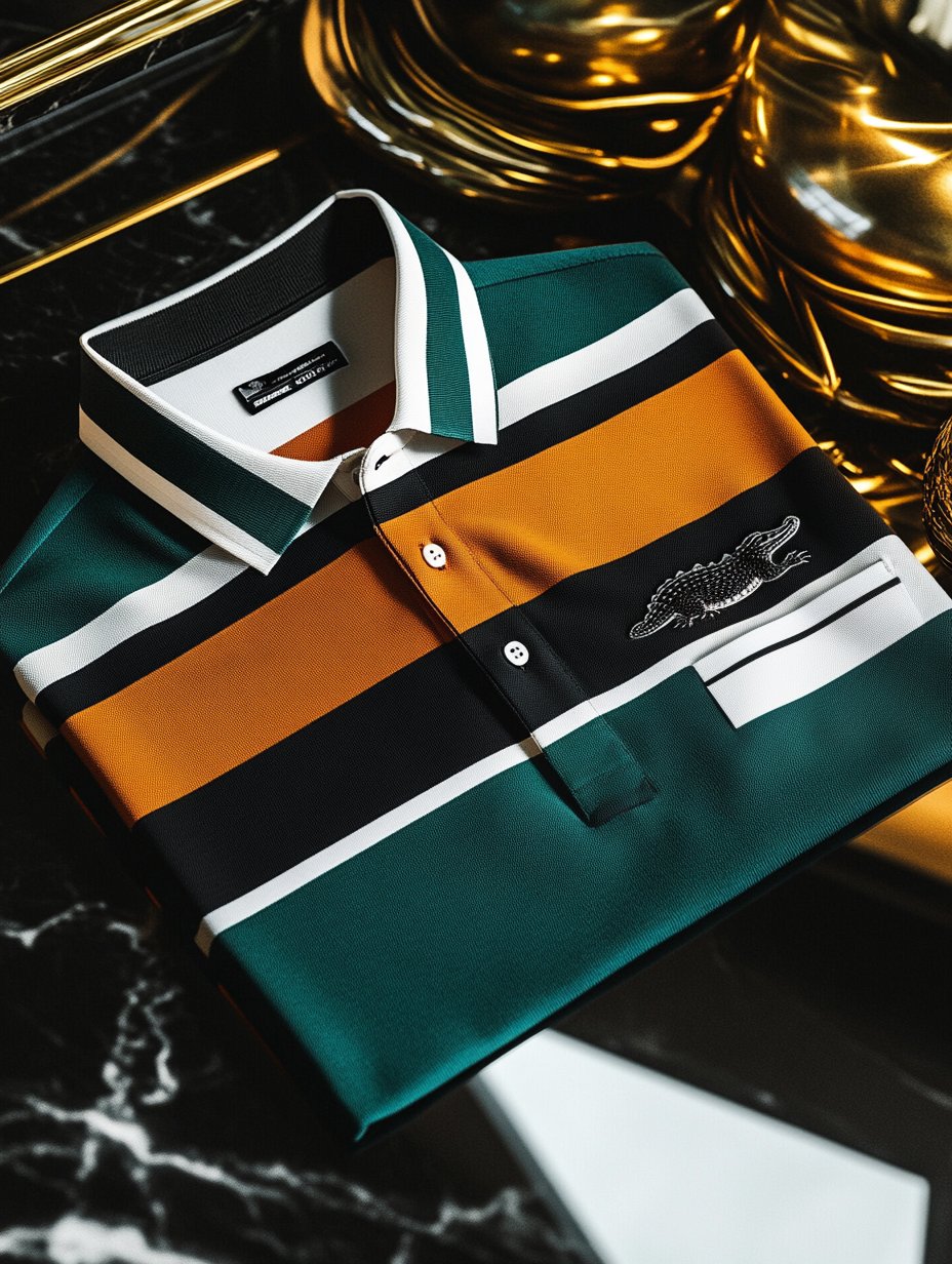 Camisa polo retro ejecutivo rayas estampado de manga larga para hombre