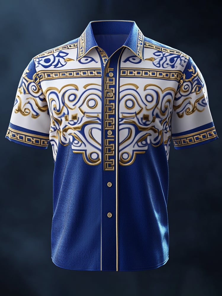 Camisa satén Luxe estampado de manga corta Button para hombre