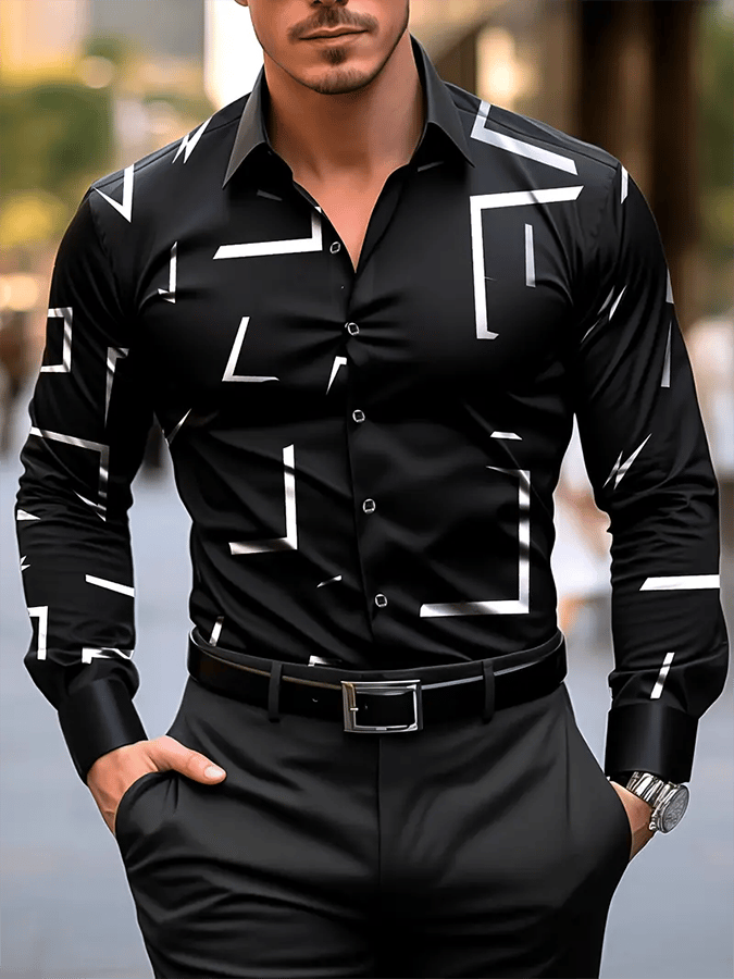 Camisa geométrico ejecutivo casual para hombre