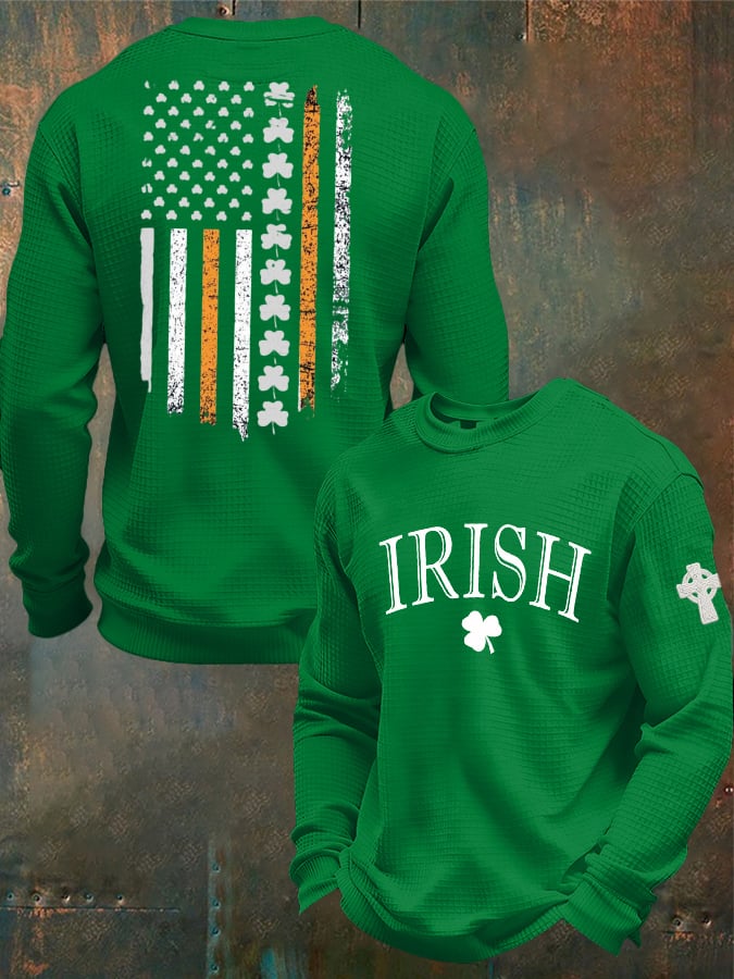 Camiseta casual St. Patrick's Day flag-themed tejido tipo waffle para hombre