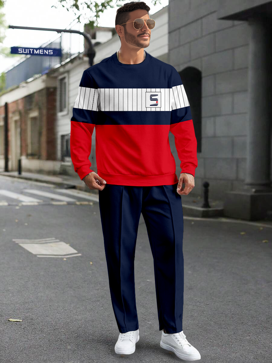 Colorblock Round Neck casual Sports Set 050 para hombre