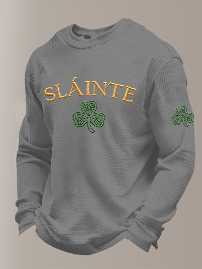 Camiseta St Patrick's Day estampado Waffle Fabric de manga larga para hombre