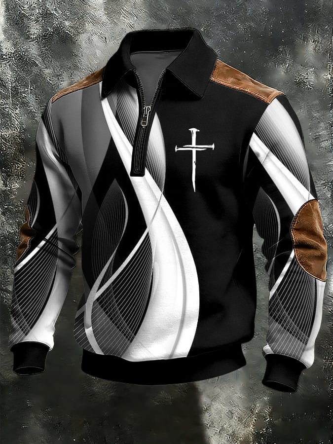 Sudadera vintage Faith Cross estampado casual Zipper -Fast Shipping para hombre