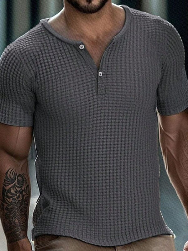Camiseta casual Henley de manga corta para hombre