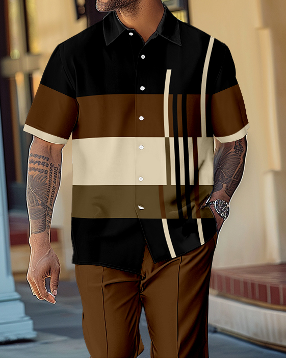 Camisa retro Colorblock de manga corta Walking Suit 1574 para hombre