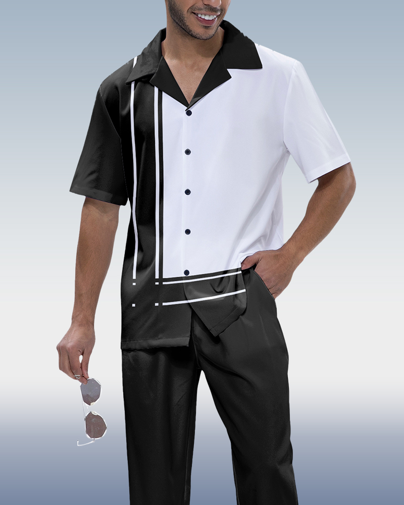 Black Panel estampado de manga corta Walking Suit