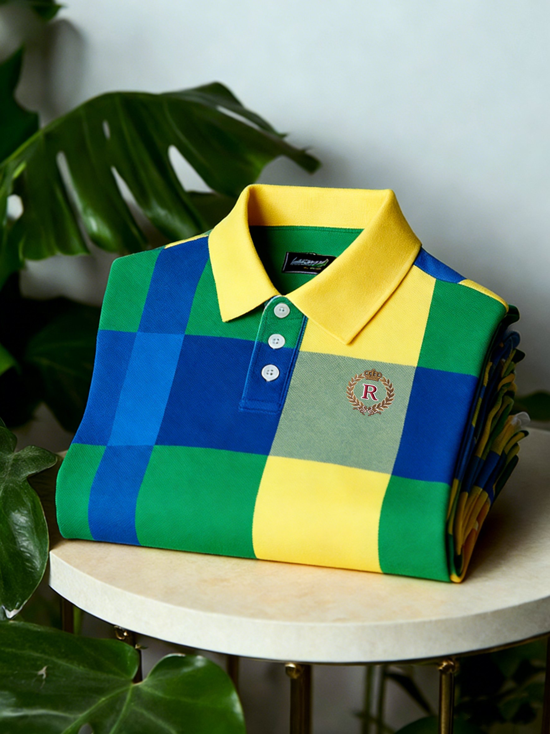 Camisa polo ejecutivo casual Button de manga corta Colorblock a cuadros para hombre