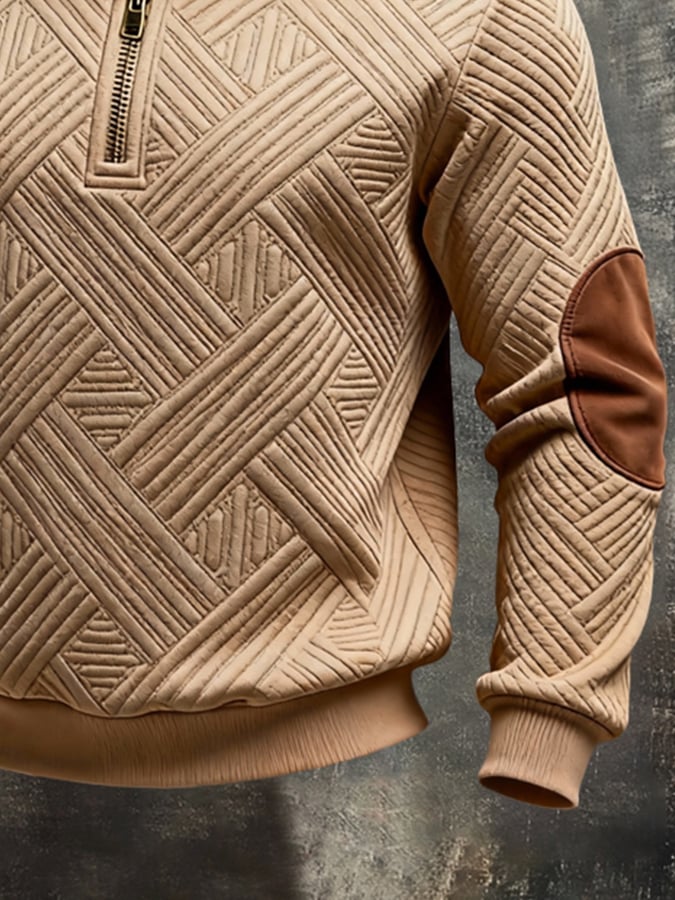Sudadera vintage-Style texturizado Patchpara trabajo Color-Block de manga larga para hombre