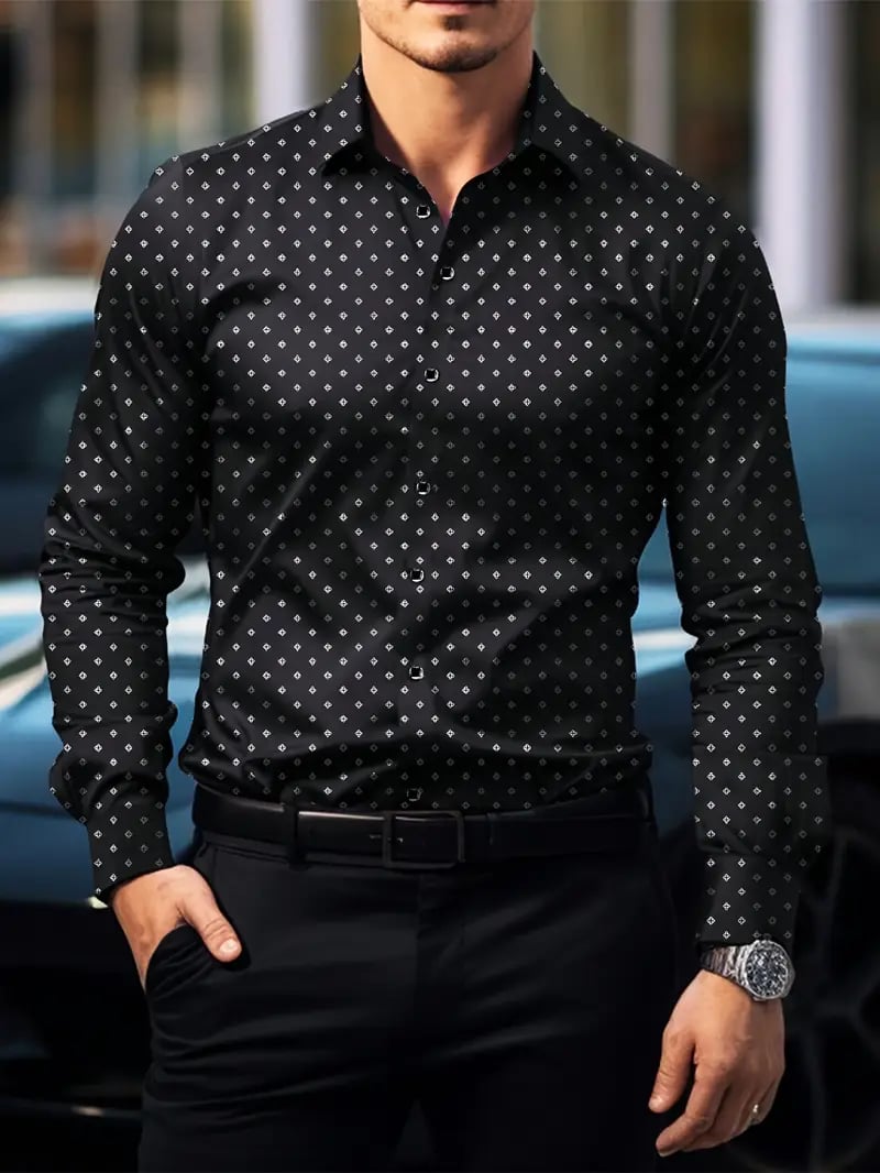 Camisa Street Style ejecutivo casual estampado de manga larga para hombre