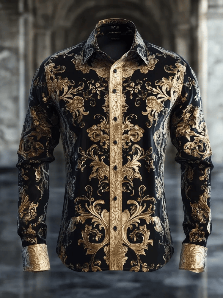 Camisa de lujo retro Contrast diseño de manga larga para hombre