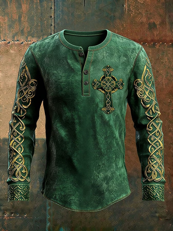 Camisa St. Patrick's Day estampado Henley para hombre