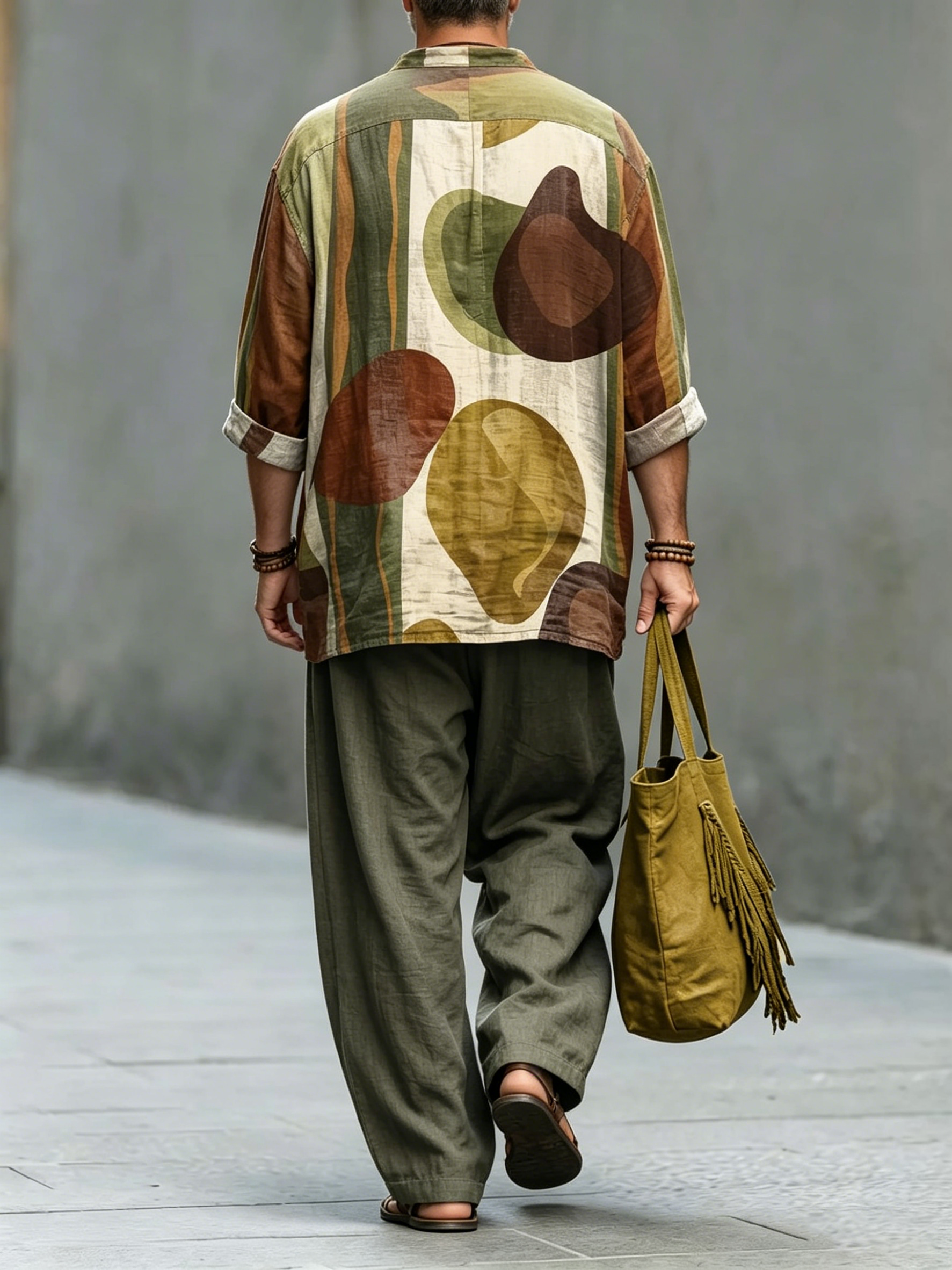 para hombre Abstract Geometric Art Print de algodón camisa Set