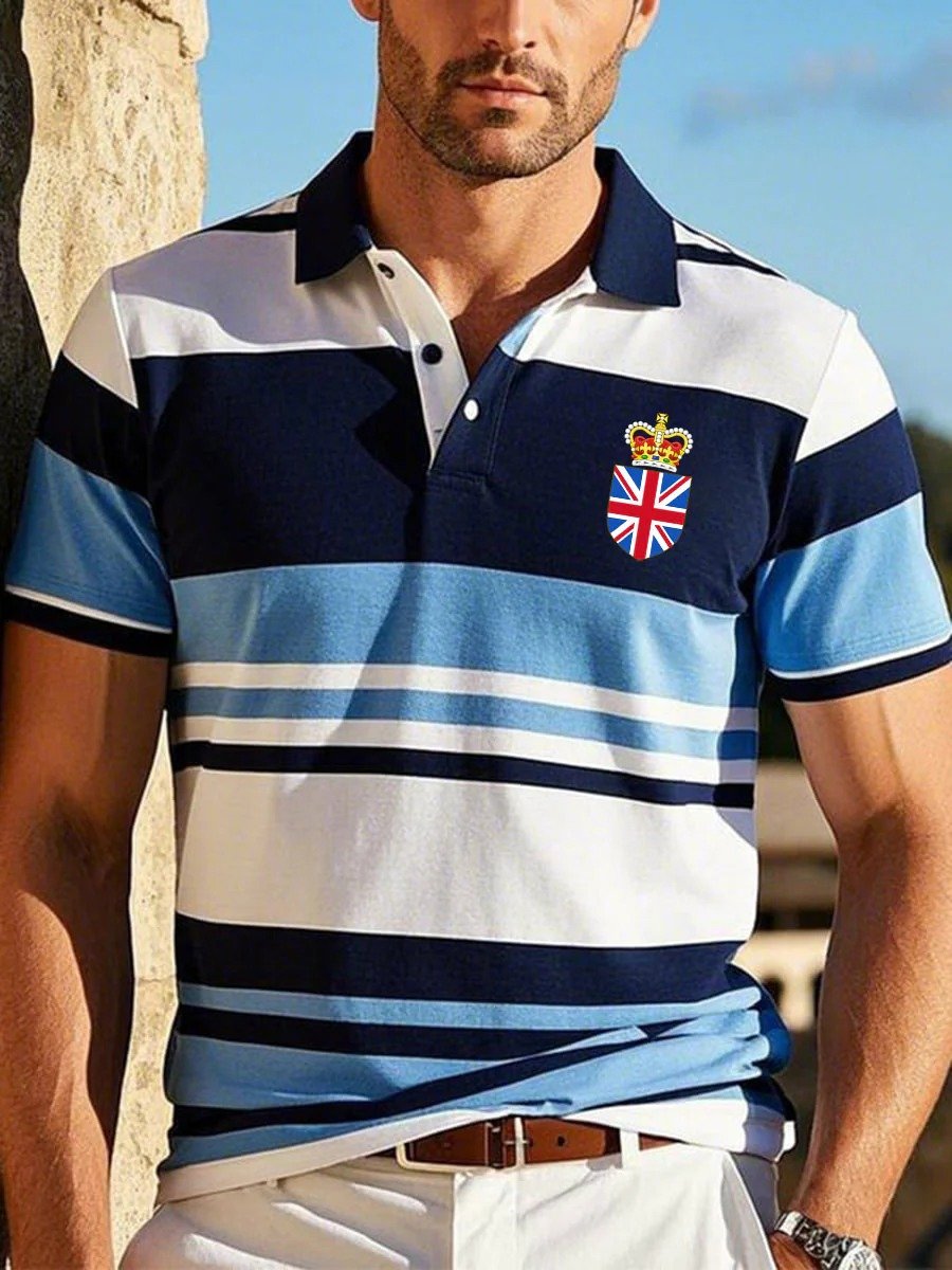 Camisa polo ejecutivo casual Union Jack Button de manga corta para hombre