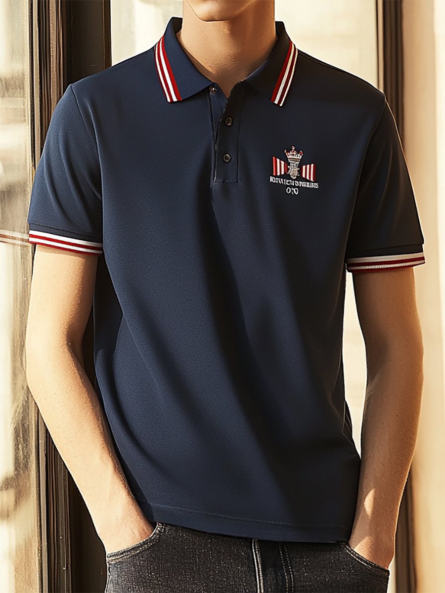 Camisa polo ejecutivo rayas con botones de manga corta para hombre