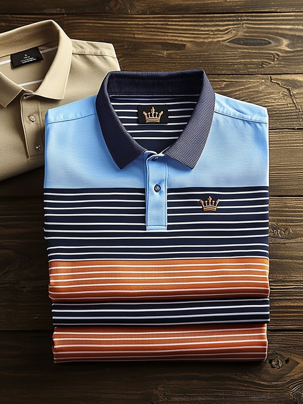 Camisa polo clásico ejecutivo Crown rayas de manga corta para hombre
