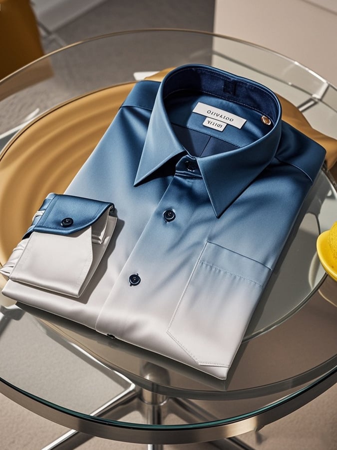 Camisa degradado solapa de manga larga para hombre