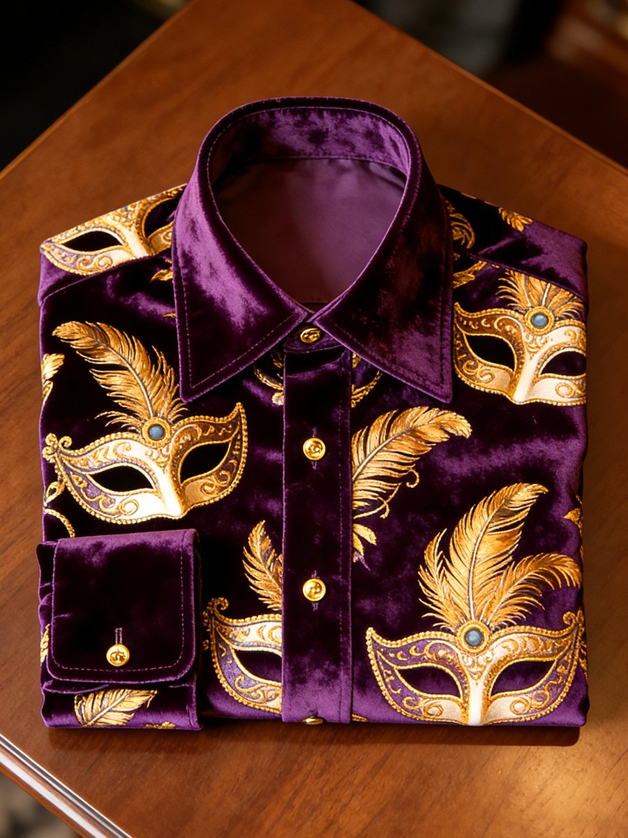 Camisa de lujo Carnival Party terciopelo de manga larga para hombre