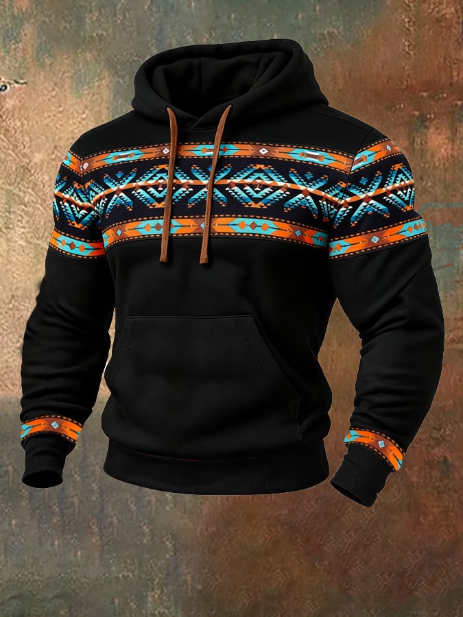 Sudadera vintage Western Ranch Aztec con gorrasucha para hombre