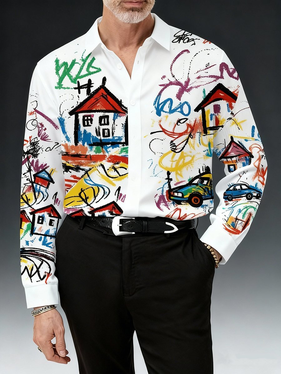Camisa Art Graffiti estampado de manga larga para hombre