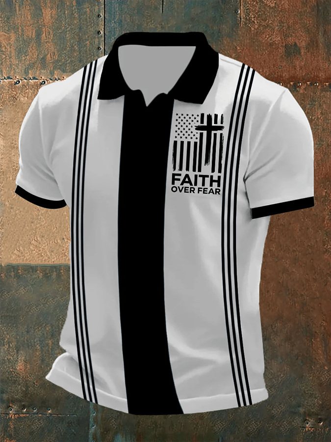 Camisa polo retro Faith casual estampado para hombre