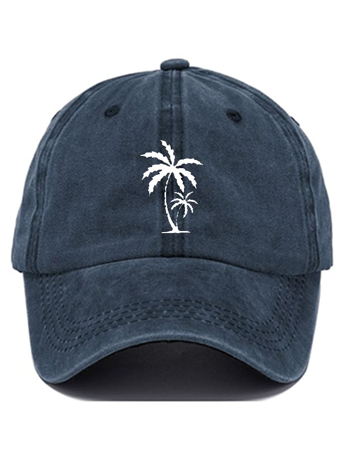 Unisex desgastado Washed de algodón Hawaiian Coconut Tree estampado Vacation casual Hat