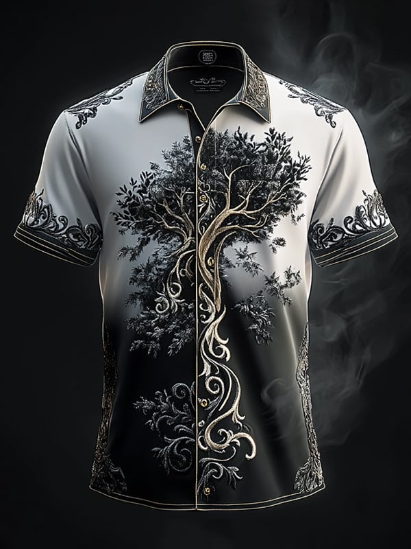 Camisa retro Viking gráfico de manga corta para hombre