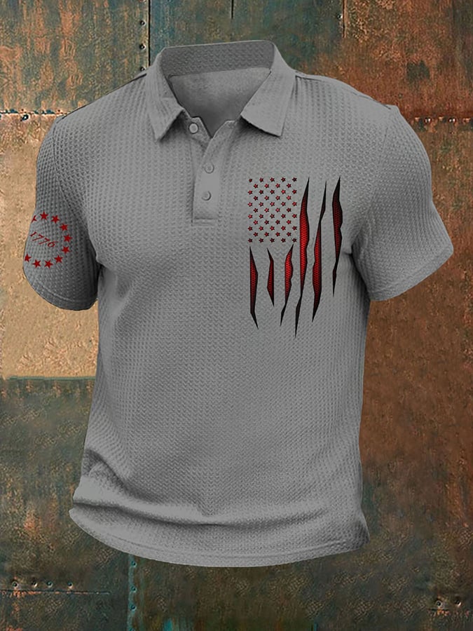 Camisa polo vintage Flag 1776 estampado para hombre
