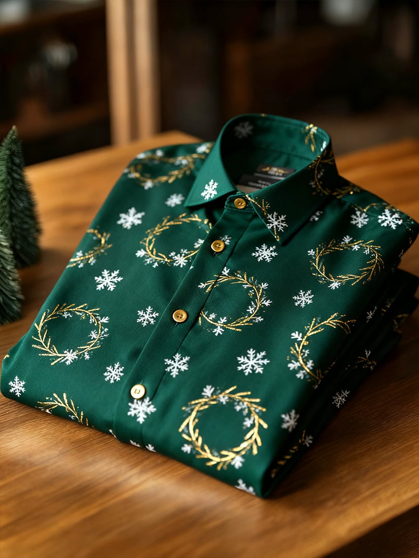 Camisa Christmas de manga larga con botones para hombre