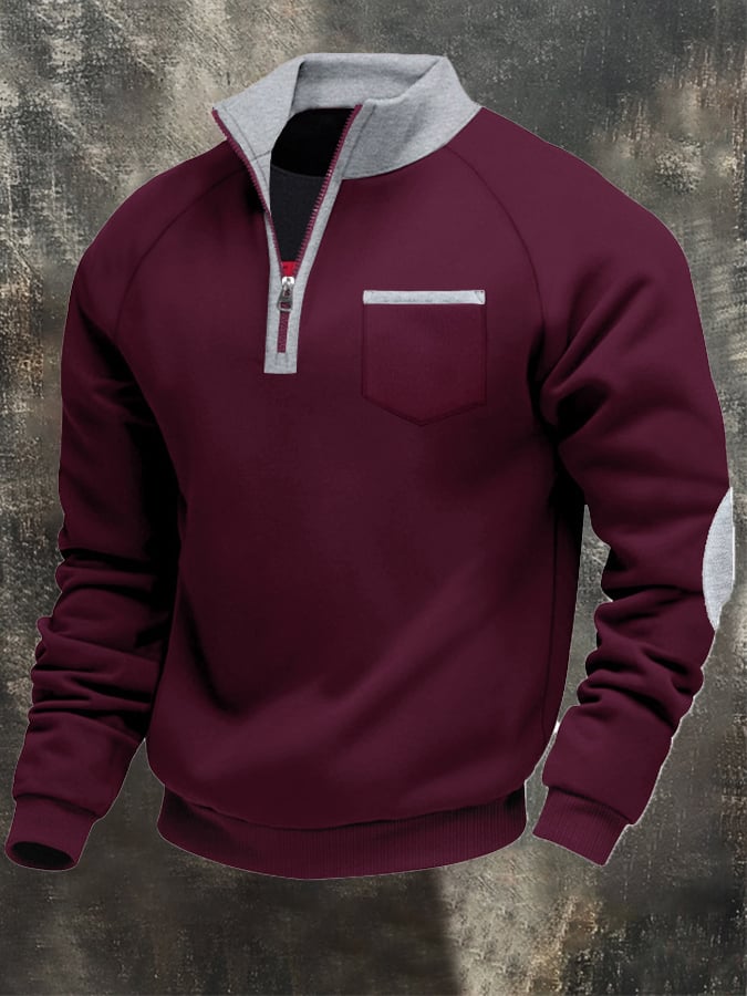 Sudadera retro Patchpara trabajo Comfortable en bloques de color cierre para hombre